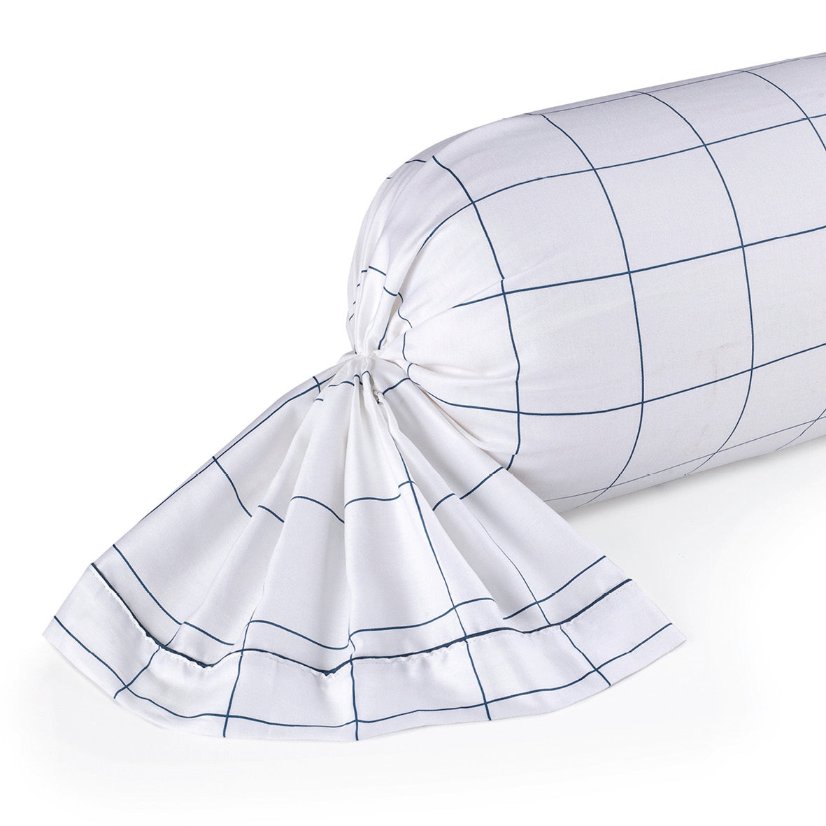 Pillowcase(s) cotton satin  - Carreaux minimalistes White / Blue