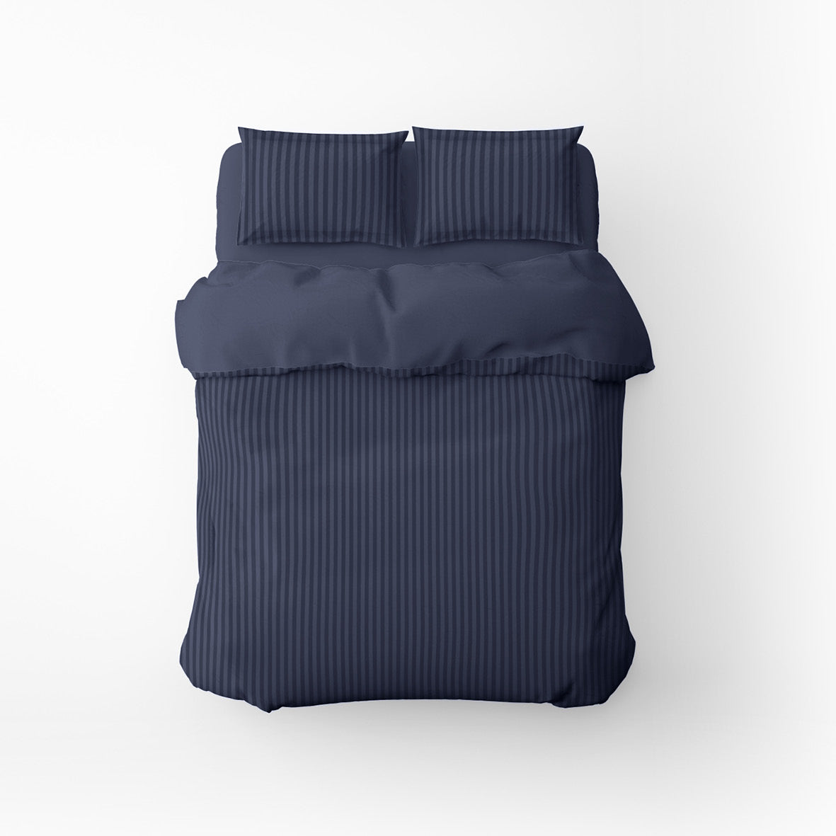 Duvet cover + pillowcase cotton satin dobby stripe woven - Dark blue