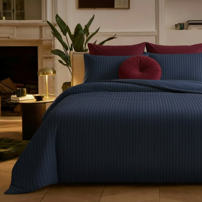 Pillowcase(s) cotton satin dobby stripe woven - Dark blue