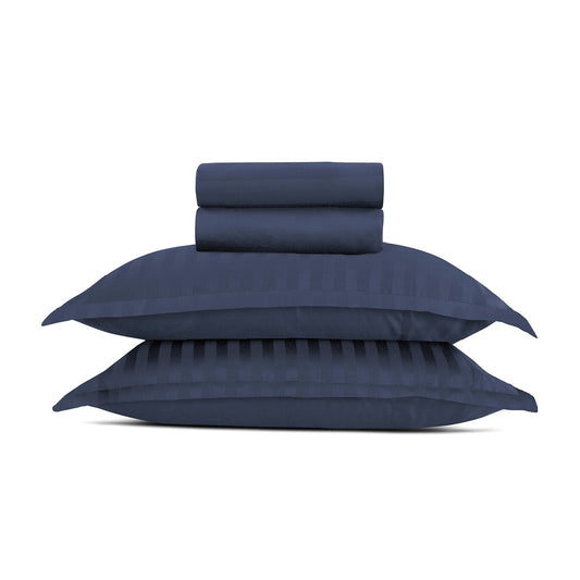 Sheet set cotton satin dobby stripe woven - Dark blue