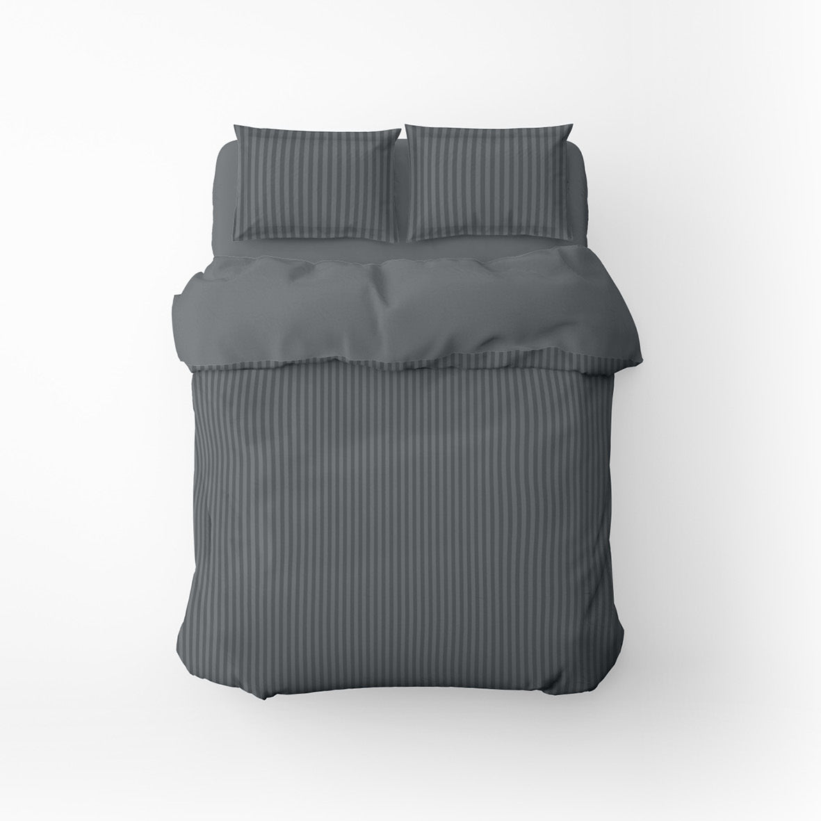 Duvet cover + pillowcase cotton satin dobby stripe woven - Dark grey