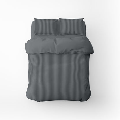 Duvet cover + pillowcase cotton satin dobby stripe woven - Dark grey