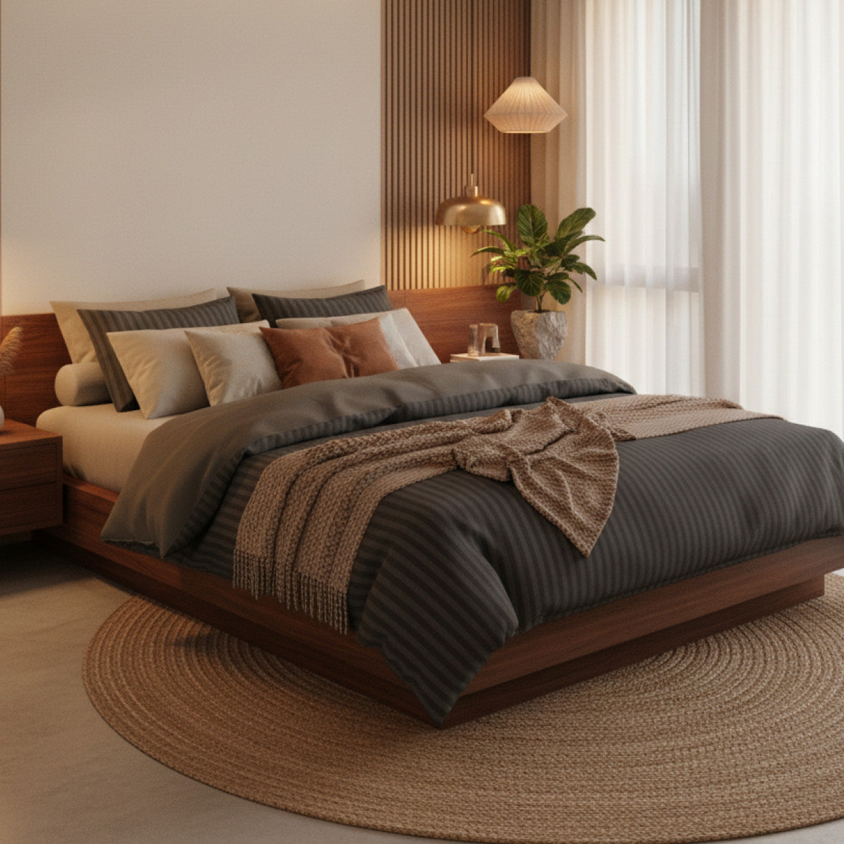Flat sheet cotton satin dobby stripe woven - Dark grey