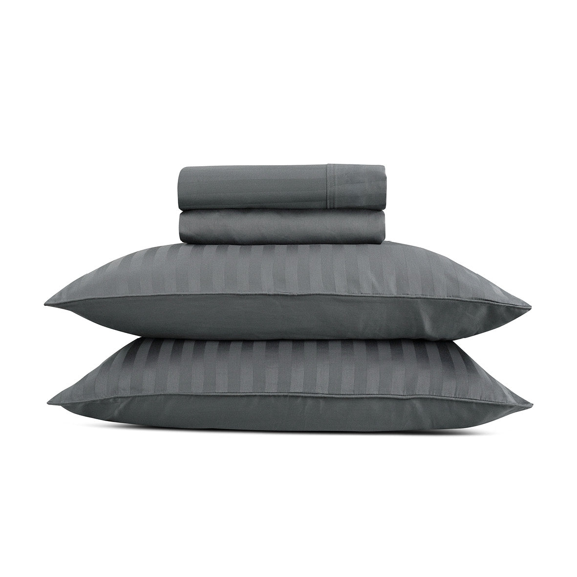 Sheet set cotton satin dobby stripe woven - Dark grey