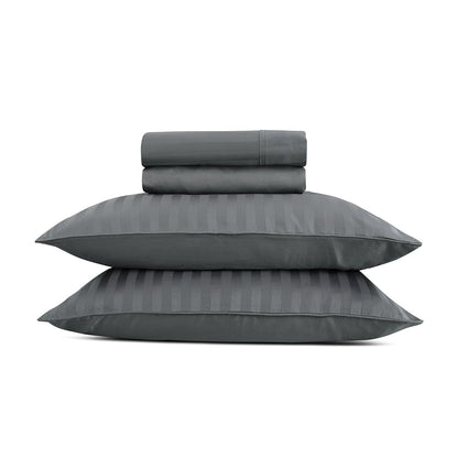 Sheet set cotton satin dobby stripe woven - Dark grey