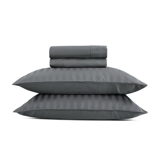 Sheet set cotton satin dobby stripe woven - Dark grey