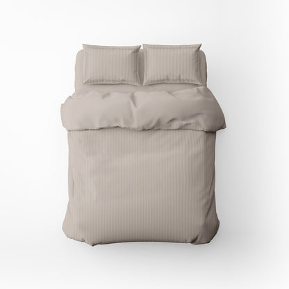 Duvet cover + pillowcase cotton satin dobby stripe woven - Taupe