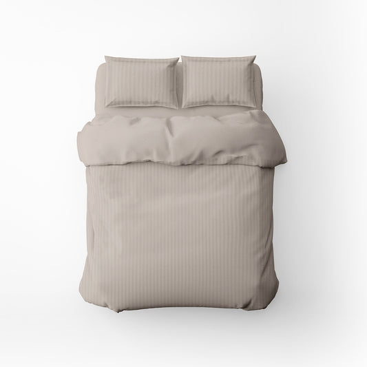 Duvet cover + pillowcase cotton satin dobby stripe woven - Taupe
