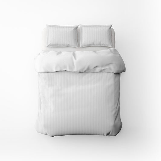 Duvet cover + pillowcase cotton satin dobby stripe woven - White