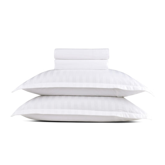 Sheet set cotton satin dobby stripe woven - White
