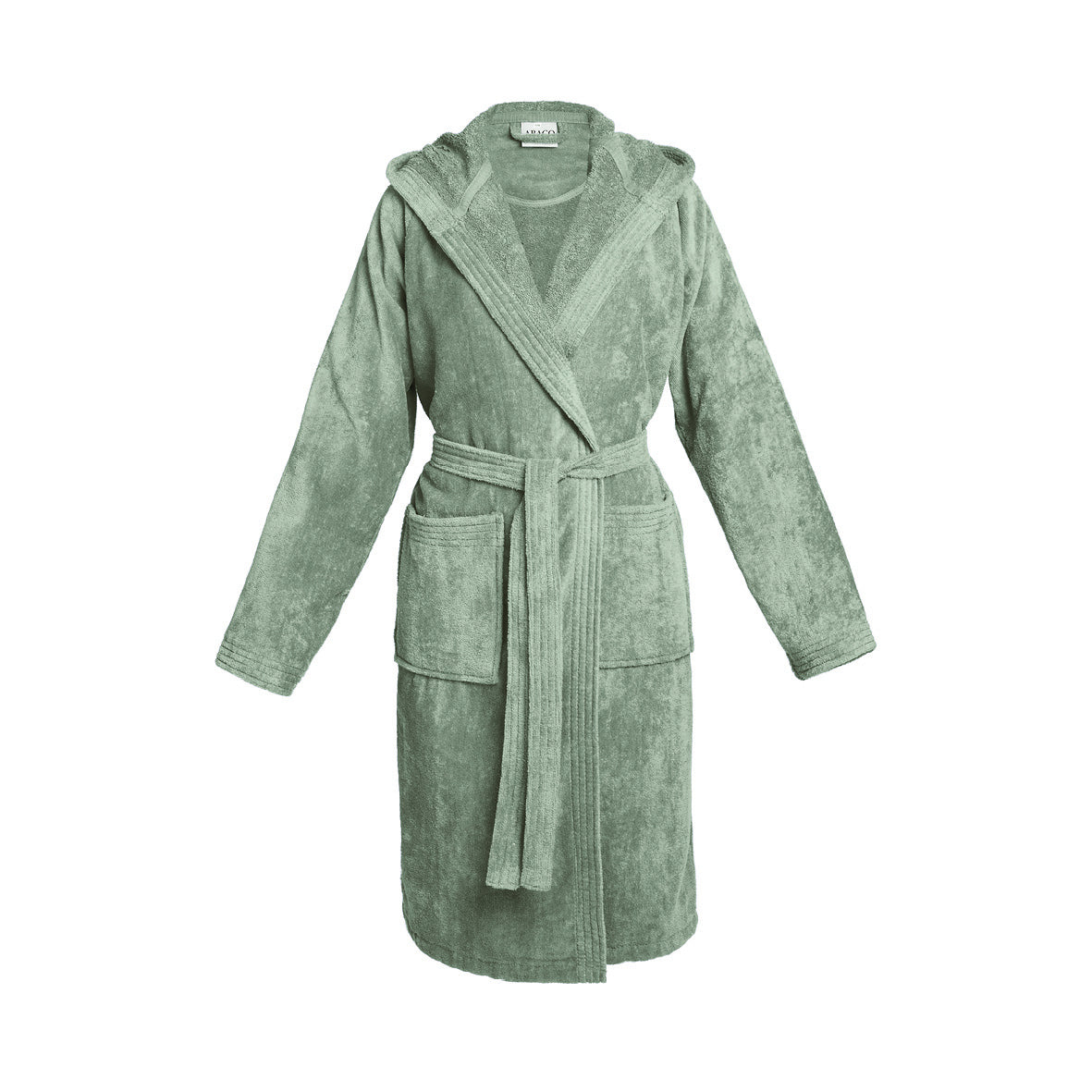 <p>Peignoir coton velours avec capuche - Uni Vert sauge</p>