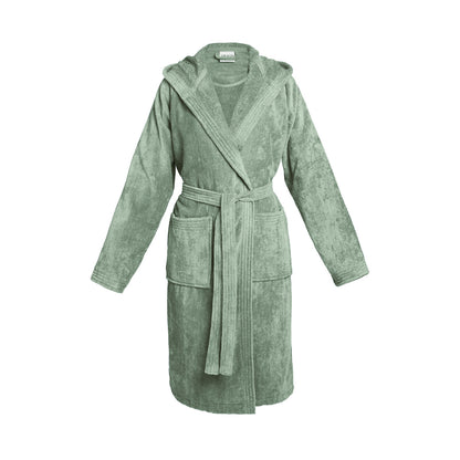 <p>Peignoir coton velours avec capuche - Uni Vert sauge</p>
