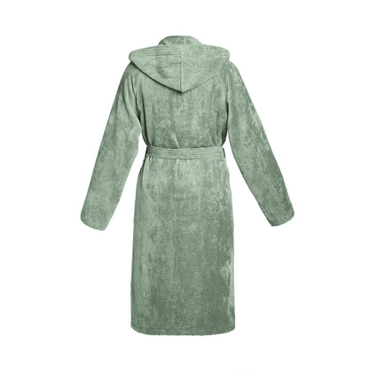 <p>Peignoir coton velours avec capuche - Uni Vert sauge</p>