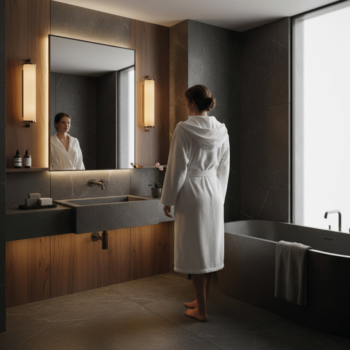 <p>Peignoir coton velours avec capuche - Uni Blanc</p>