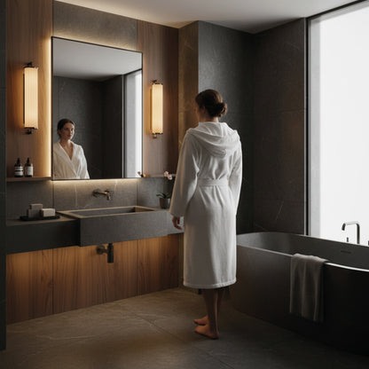 <p>Peignoir coton velours avec capuche - Uni Blanc</p>