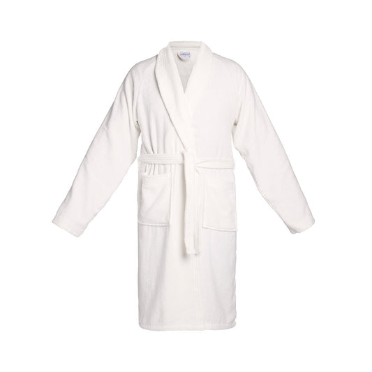 <p>Peignoir avec col châle en coton velours - Uni Blanc</p>