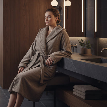 <p>Peignoir coton velours avec capuche - Uni Taupe</p>