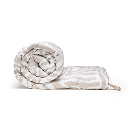 Quilt with tassels cotton satin  - Evasion zébrée Taupe - 140 x 200 cm