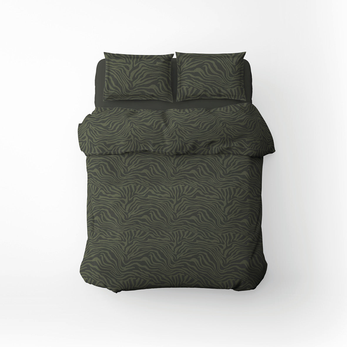 Duvet cover + pillowcase cotton satin  - Evasion zébrée Dark green