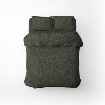 Duvet cover + pillowcase cotton satin  - Evasion zébrée Dark green