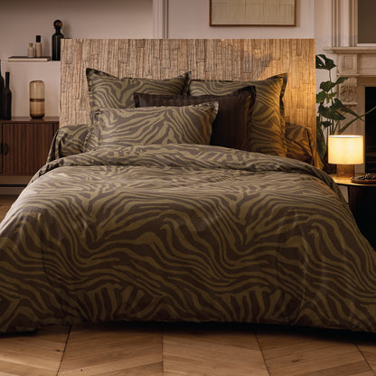Duvet cover + pillowcase cotton satin  - Evasion zébrée Dark green