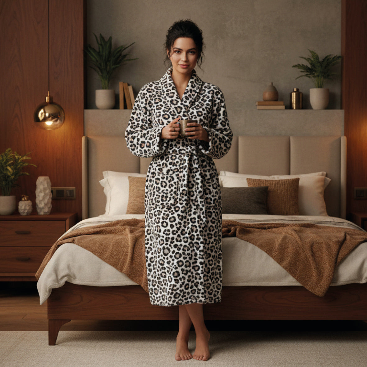 <p>Robe de chambre polyester Séva Noir / Blanc</p>