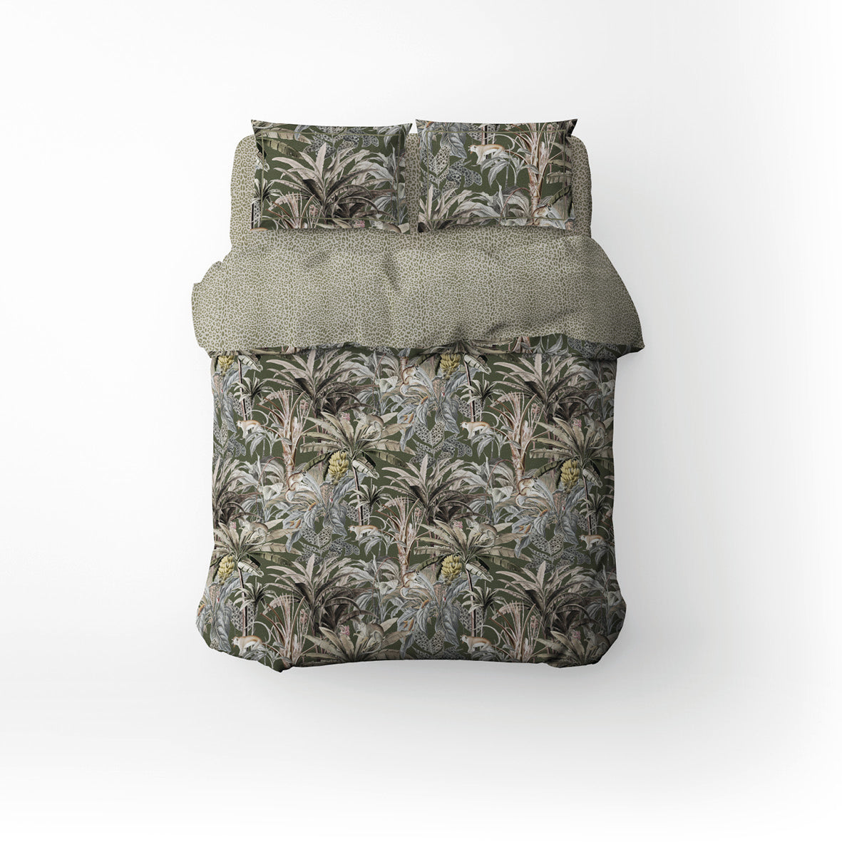 Duvet cover + pillowcase cotton satin - Safari botanique Green