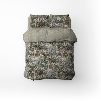 Duvet cover + pillowcase cotton satin - Safari botanique Green