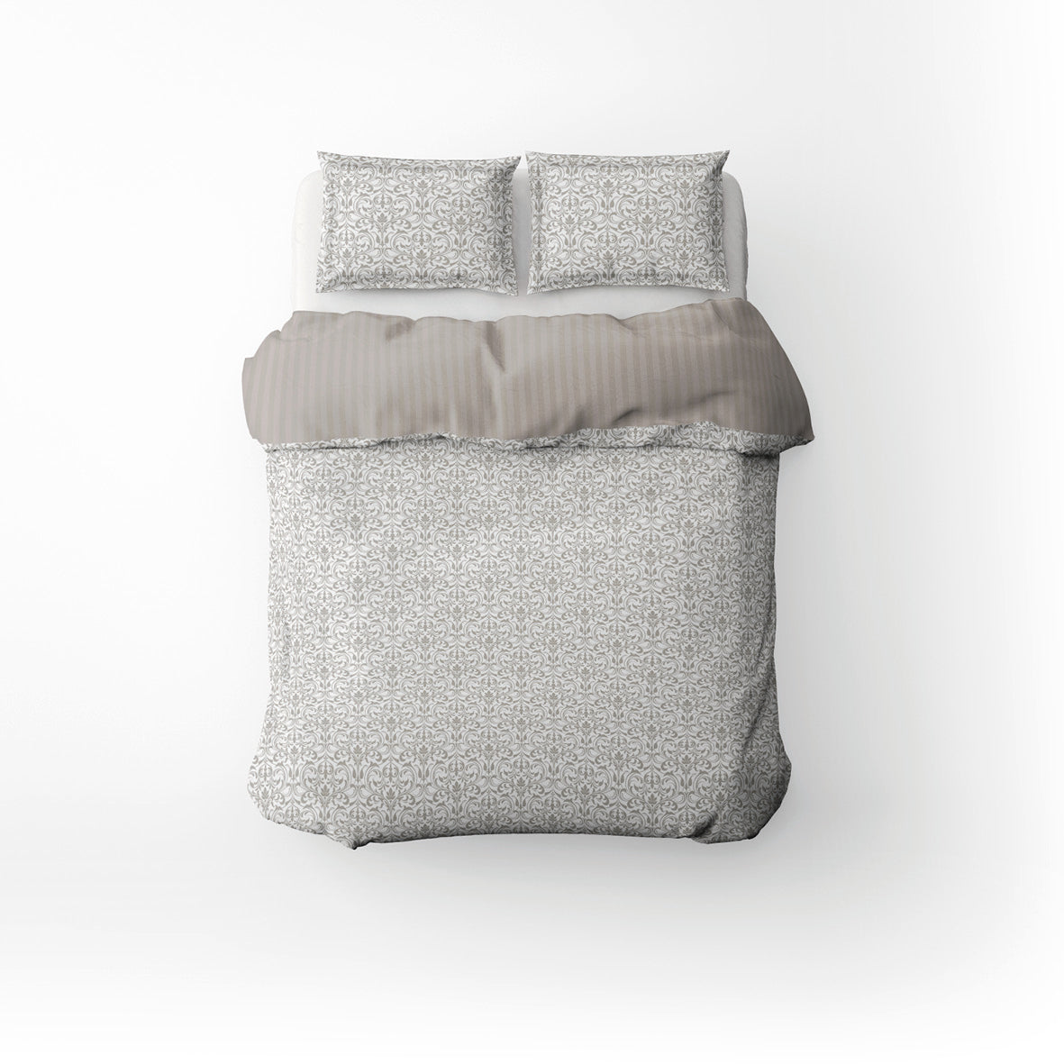 Duvet cover + pillowcase cotton satin Jacquard woven - Symphonie classique White