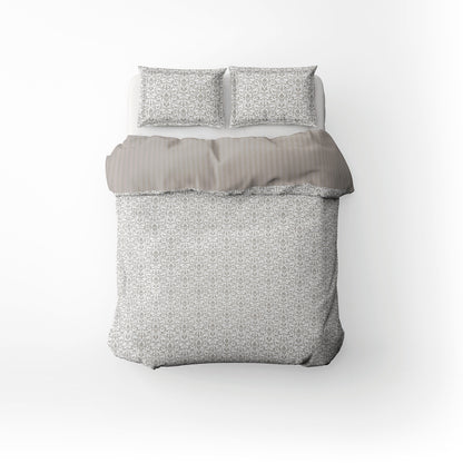 Duvet cover + pillowcase cotton satin Jacquard woven - Symphonie classique White