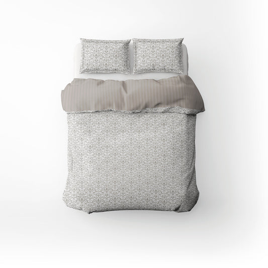Duvet cover + pillowcase cotton satin Jacquard woven - Symphonie classique White