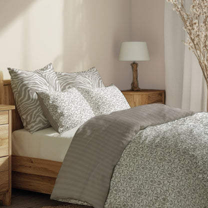 Duvet cover + pillowcase cotton satin Jacquard woven - Symphonie classique White