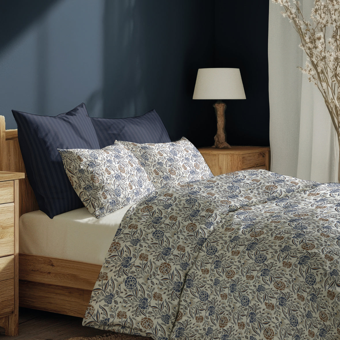 Duvet cover + pillowcase cotton satin - Renaissance antique White