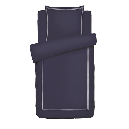 Duvet cover + pillowcase cotton satin - Biarritz White / Dark blue