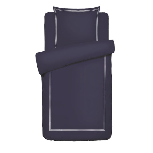 <p>Housse de couette + taie d'oreiller satin de coton - Biarritz Blanc / Bleu fonce</p>