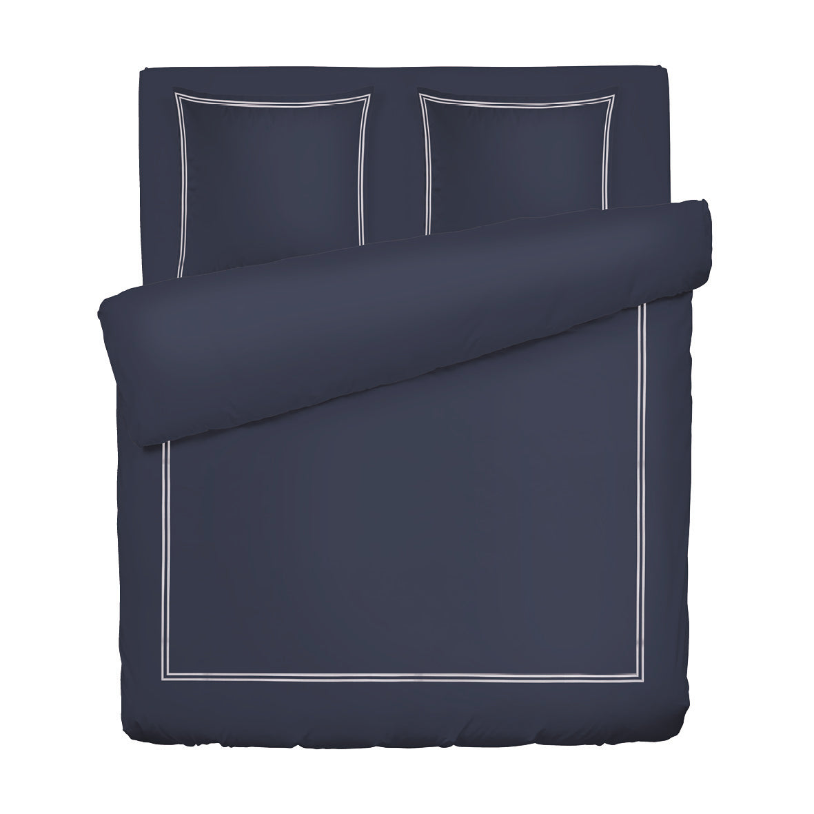 Duvet cover + pillowcase cotton satin - Biarritz White / Dark blue 260 x 240 cm + 2 x (63 x 63 cm)