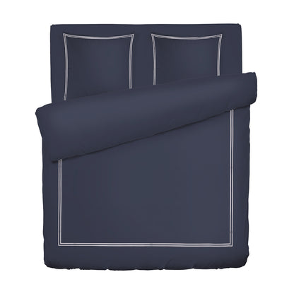 Duvet cover + pillowcase cotton satin - Biarritz White / Dark blue 260 x 240 cm + 2 x (63 x 63 cm)