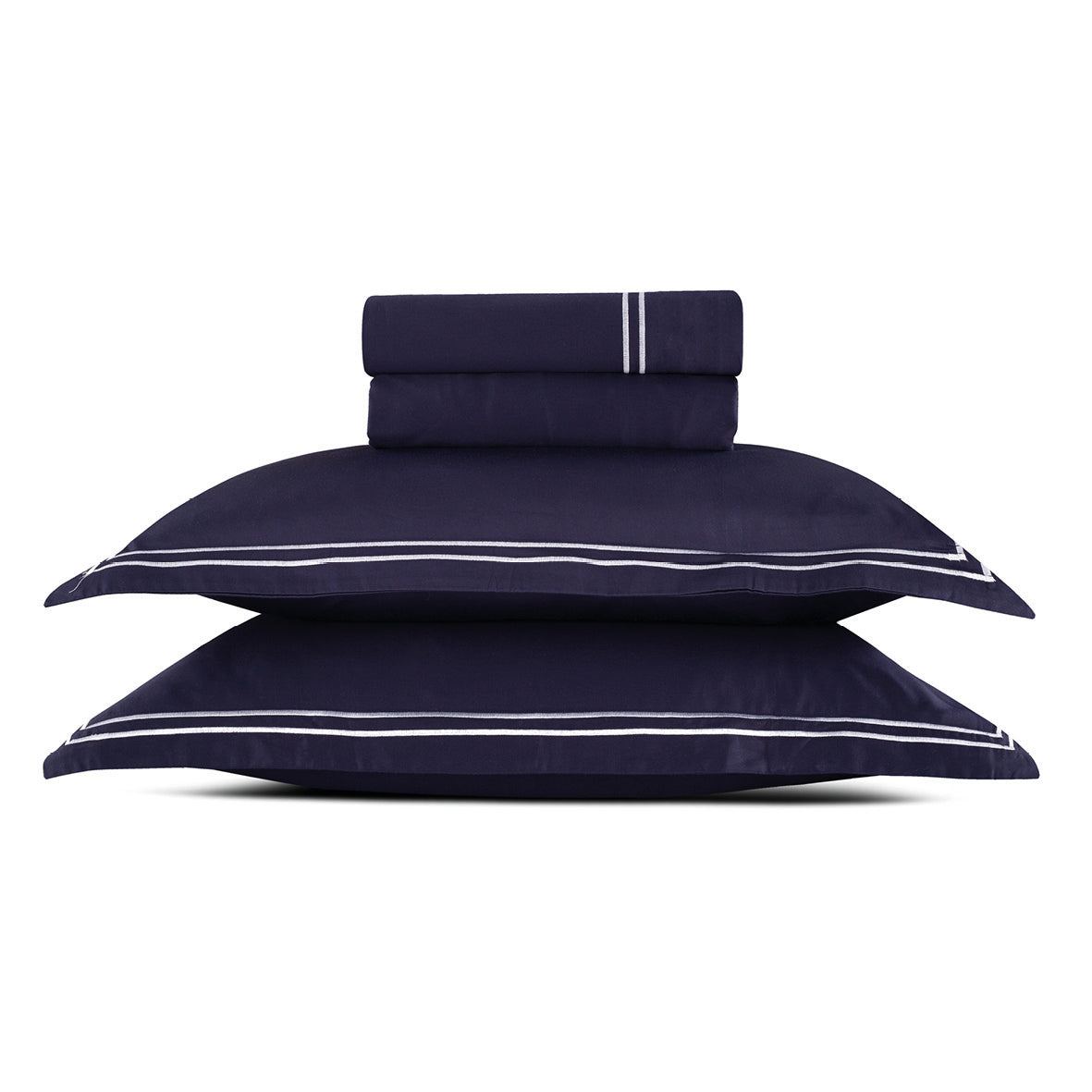 Sheet set cotton satin - Biarritz White / Dark blue