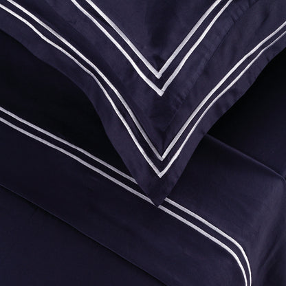 Sheet set cotton satin - Biarritz White / Dark blue