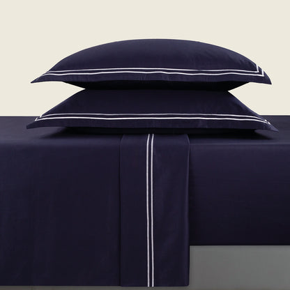 Sheet set cotton satin - Biarritz White / Dark blue