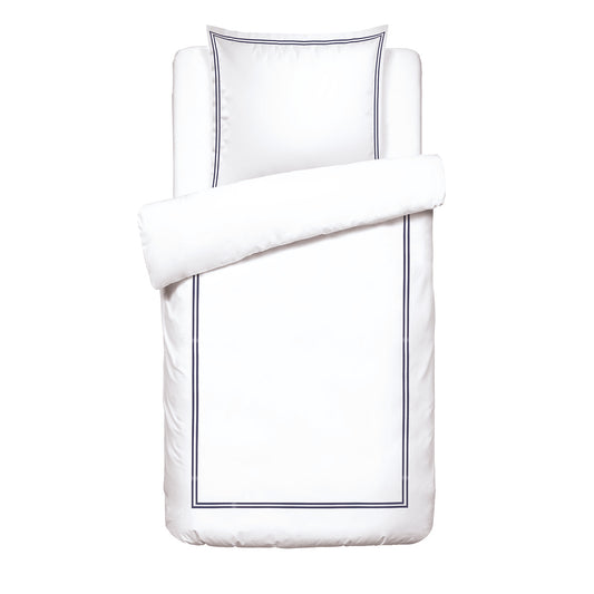 <p>Housse de couette + taie d'oreiller satin de coton - Biarritz Bleu fonce / Blanc</p>