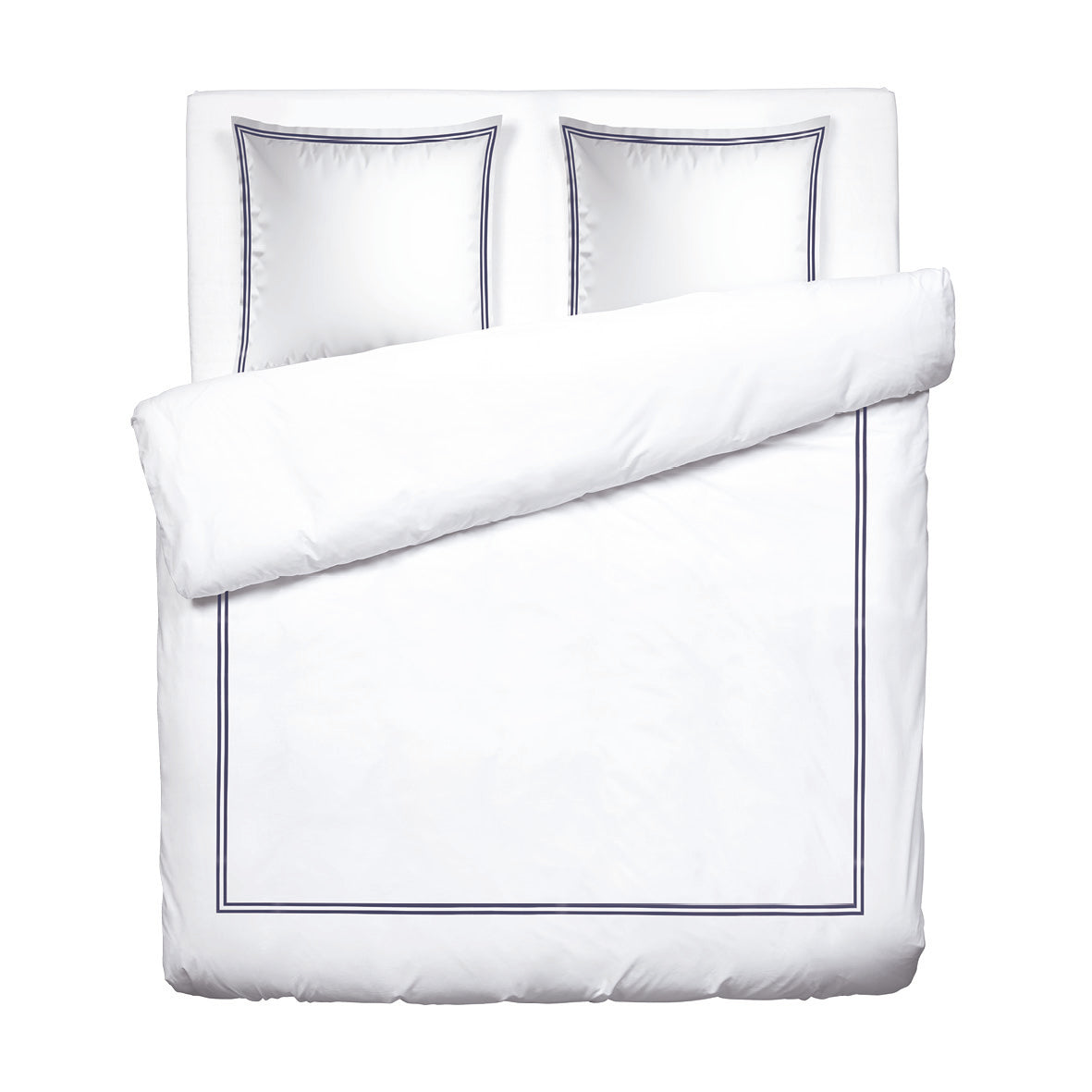 Duvet cover + pillowcase cotton satin - Biarritz Dark blue / White 260 x 240 cm + 2 x (63 x 63 cm)