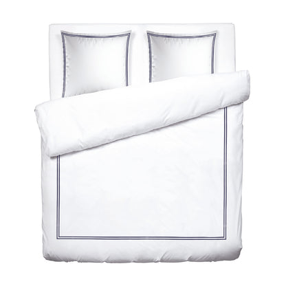 Duvet cover + pillowcase cotton satin - Biarritz Dark blue / White 260 x 240 cm + 2 x (63 x 63 cm)