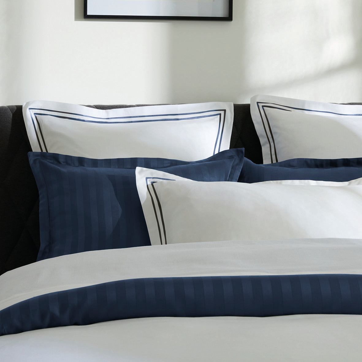 Flat sheet cotton satin - Biarritz Dark blue / White