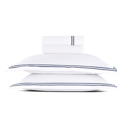 Sheet set cotton satin - Biarritz Dark blue / White