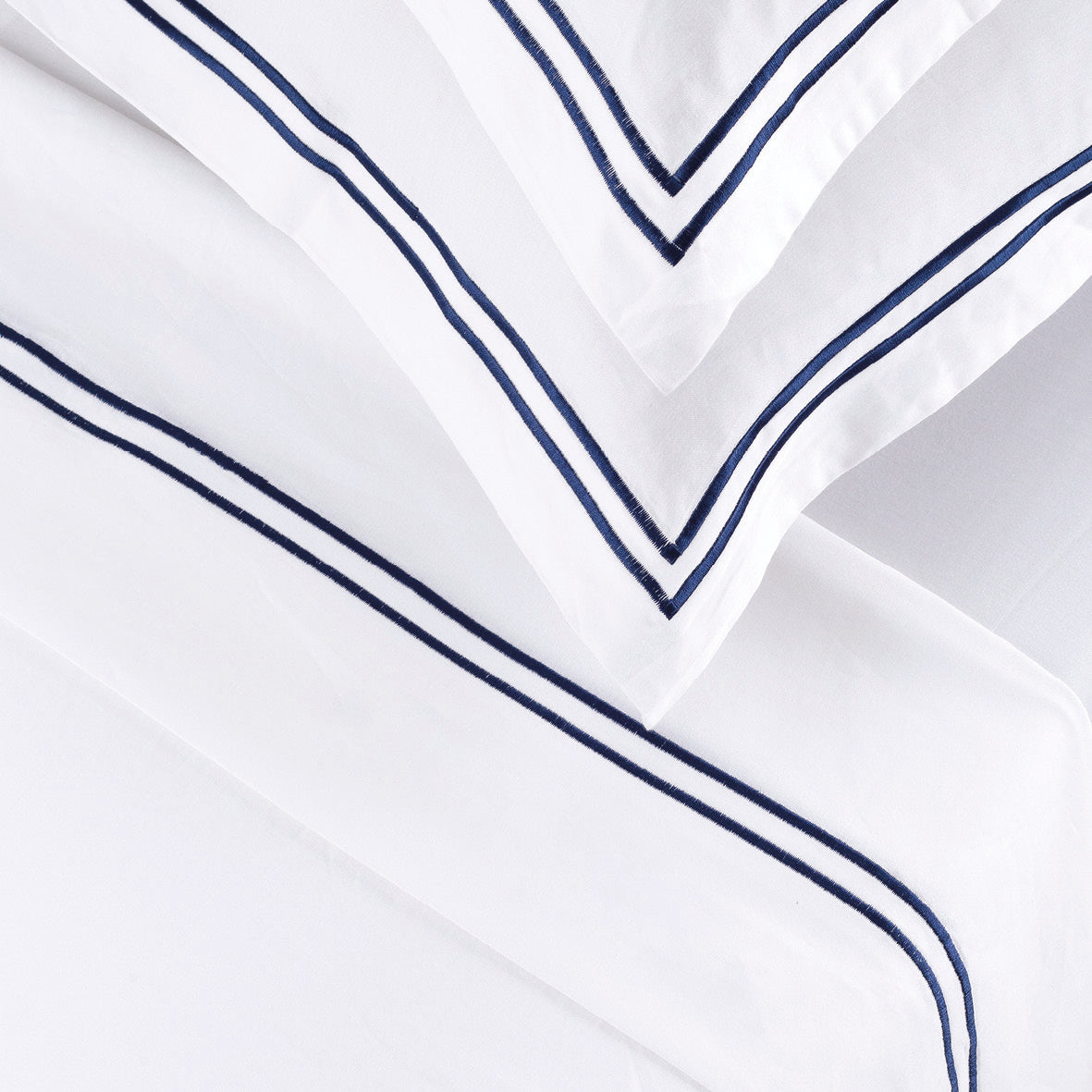 Sheet set cotton satin - Biarritz Dark blue / White