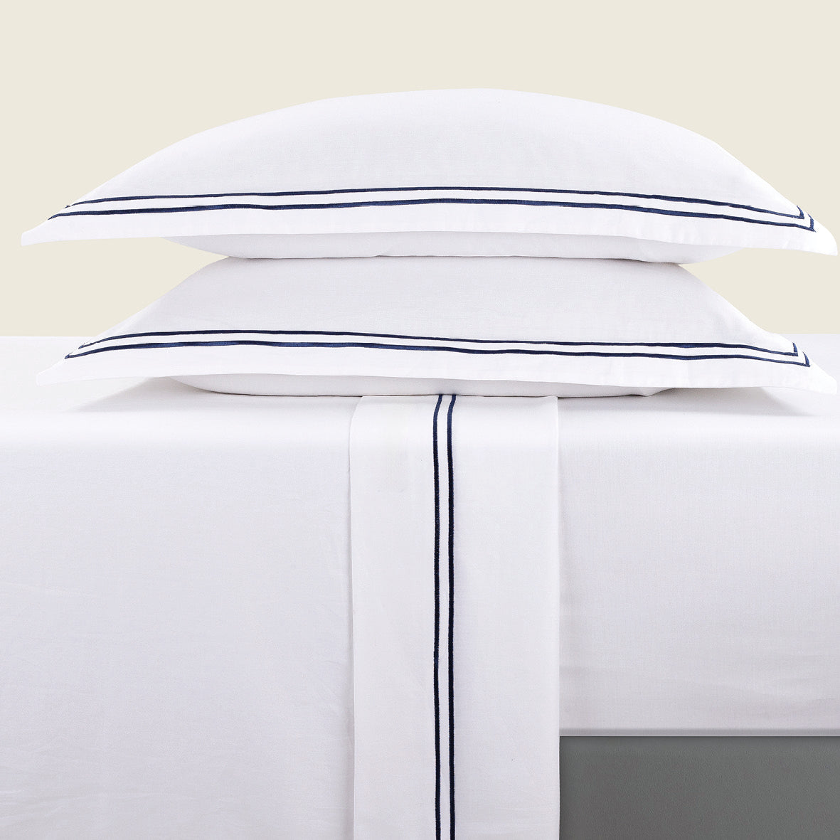 Sheet set cotton satin - Biarritz Dark blue / White