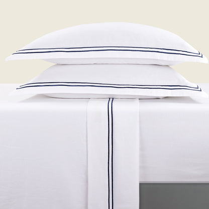 Sheet set cotton satin - Biarritz Dark blue / White