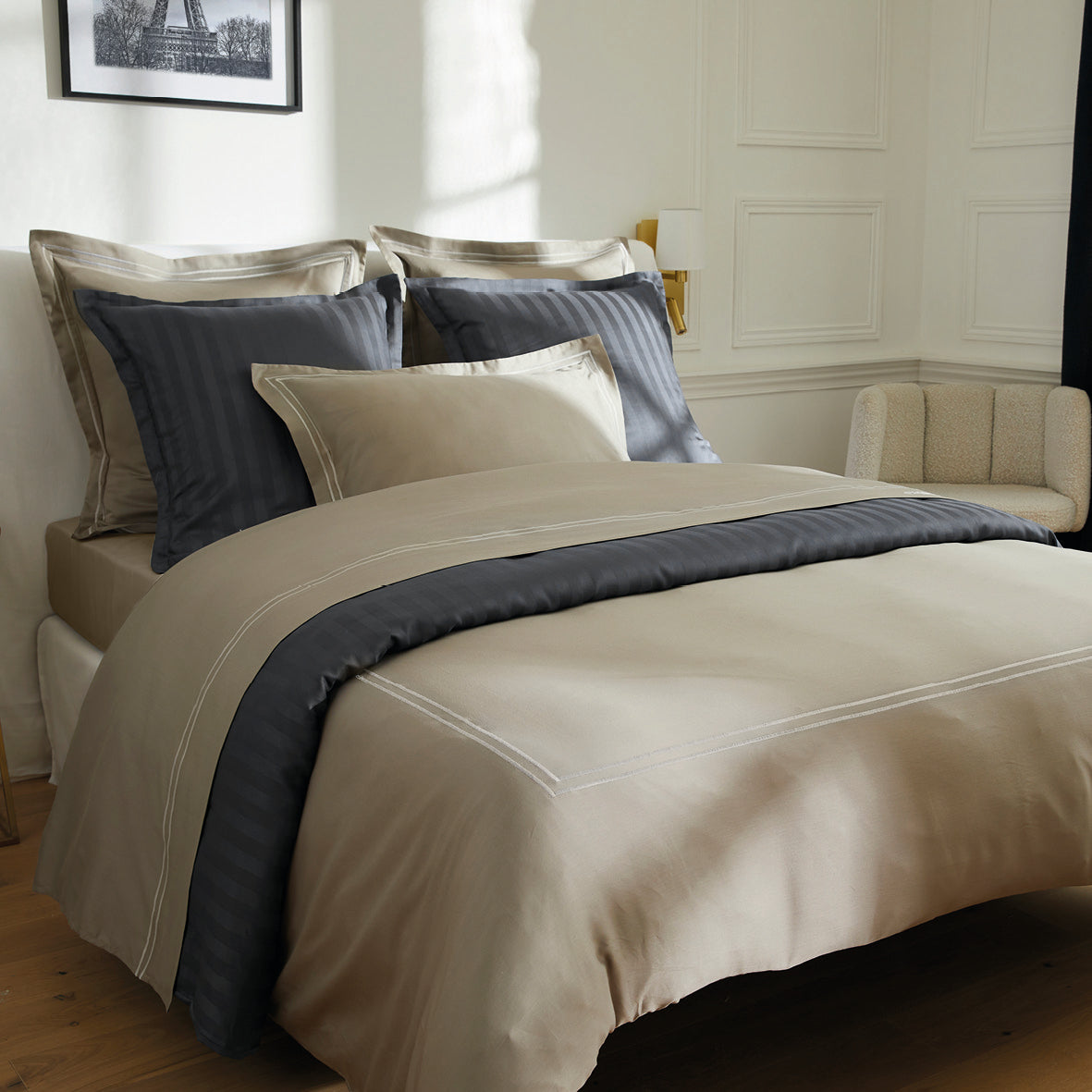 Flat sheet cotton satin - Biarritz Taupe / Taupe