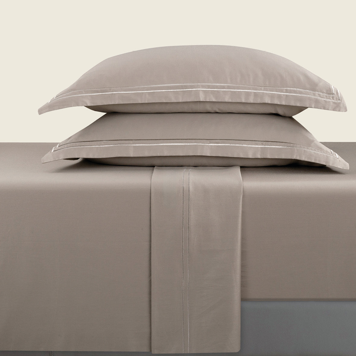 Sheet set cotton satin - Biarritz Taupe / Taupe